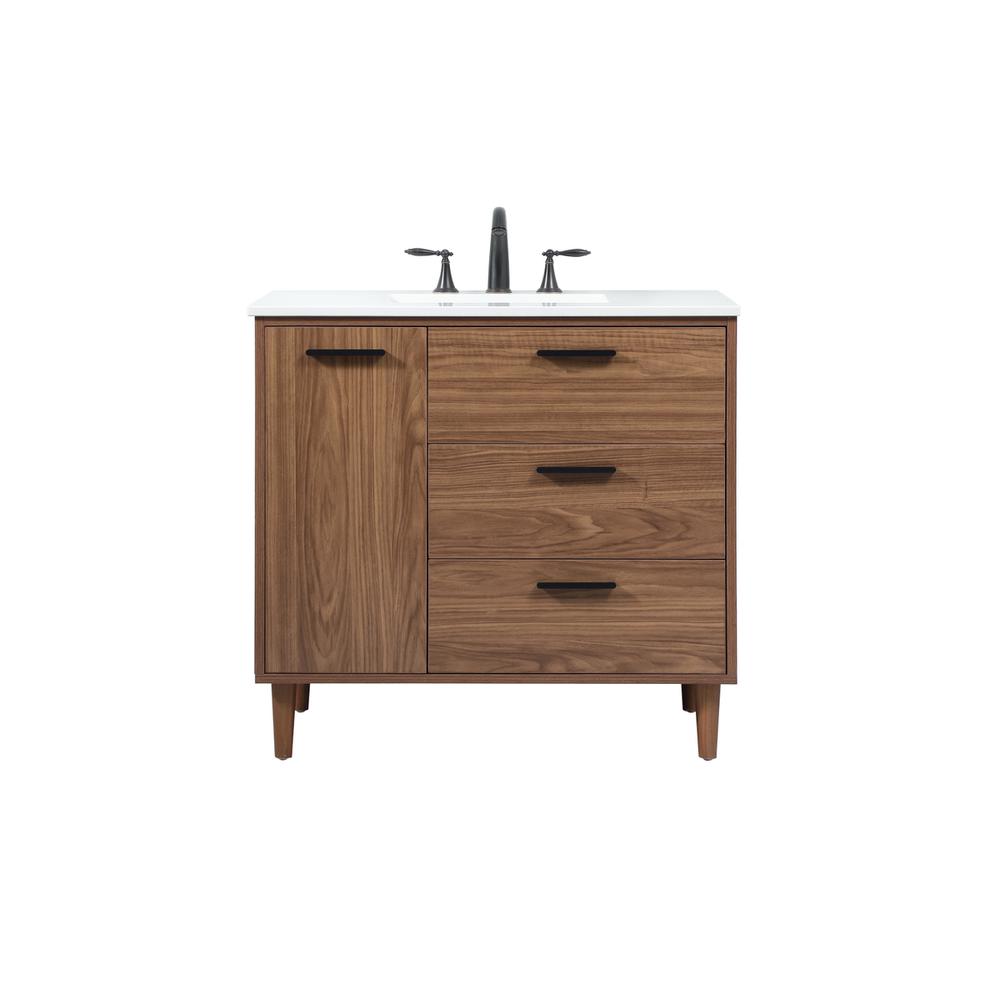 36 inch Single bathroom vanity in walnut brown. Picture 1