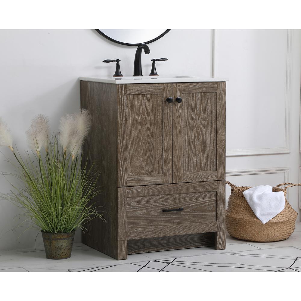 24 inch Single Bathroom Vanity in Weathered oak. Picture 2