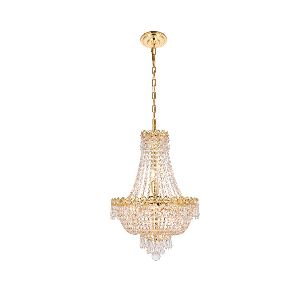 Century 8 light Gold Pendant Clear Royal Cut Crystal. Picture 1