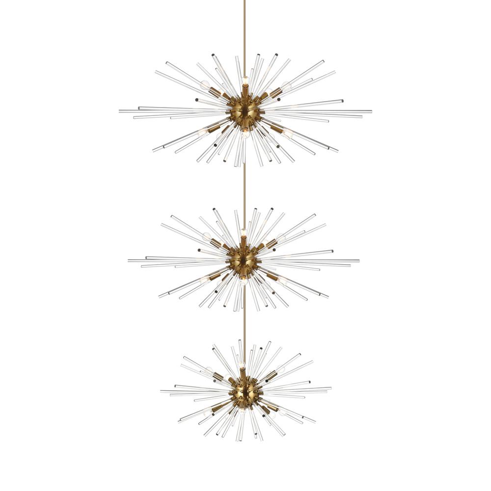 Sienna 46 inch three tiers crystal starburst chandelier in satin gold. Picture 2
