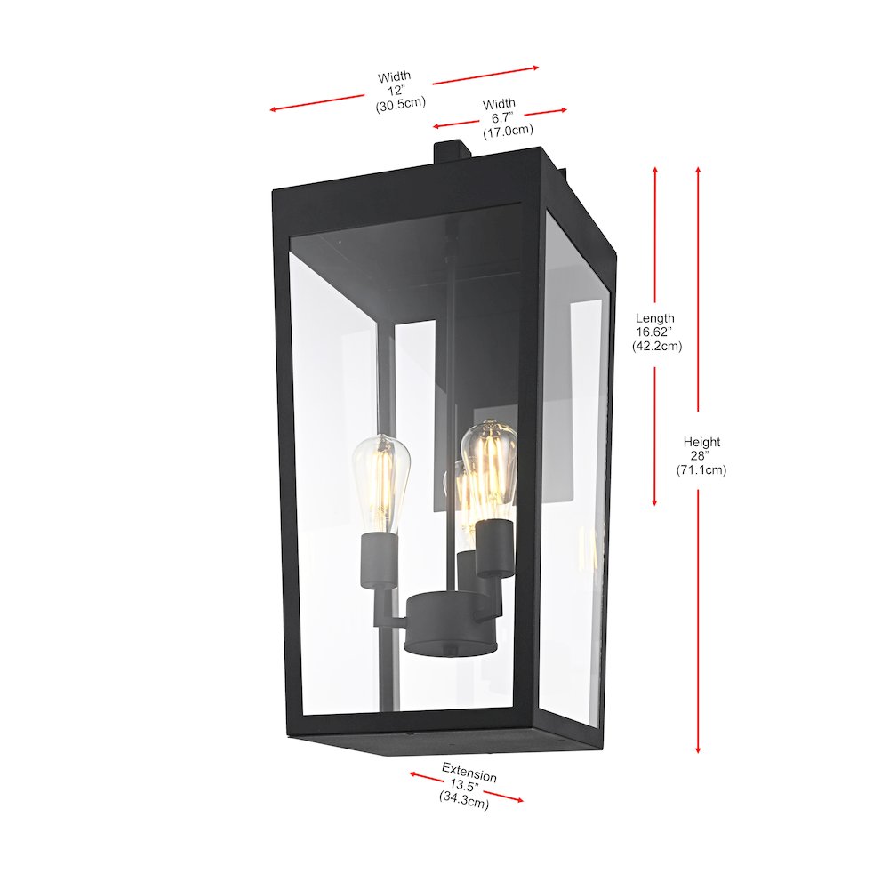 William 12 Inch Outdoor Wall Sconce In Black. Picture 8