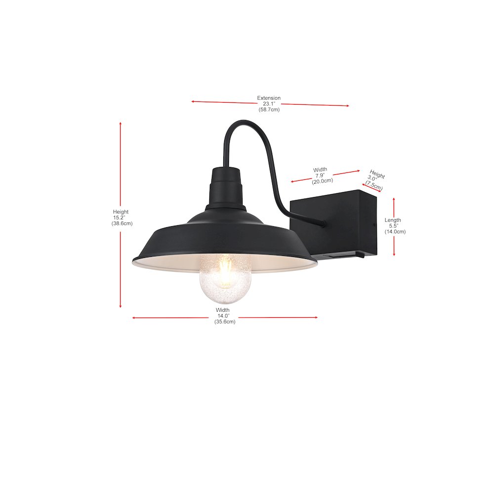 Rayan 14 Inch Outdoor Wall Sconce In Black. Picture 8