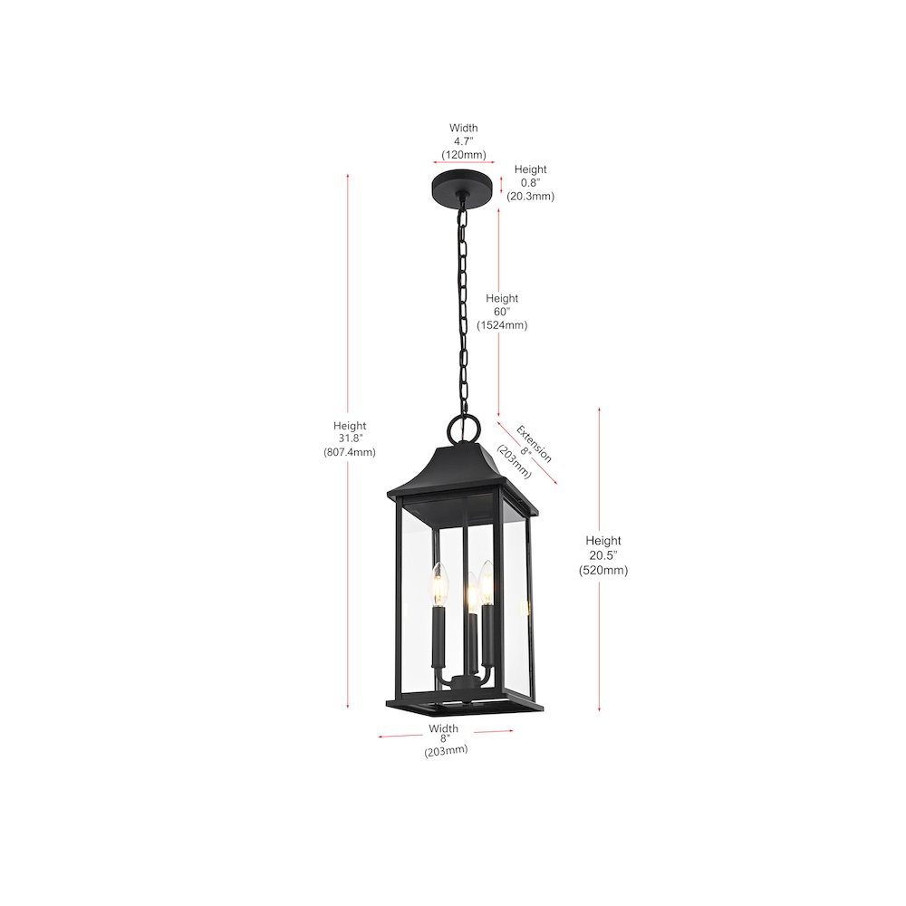 Shepard 8 x 20.5 inch Outdoor Pendant in Black. Picture 9