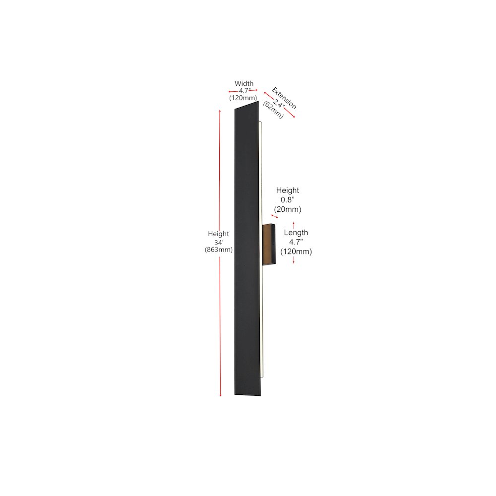Waylen 4.5 x 34 inch Outdoor Wall Sconce in Black. Picture 8