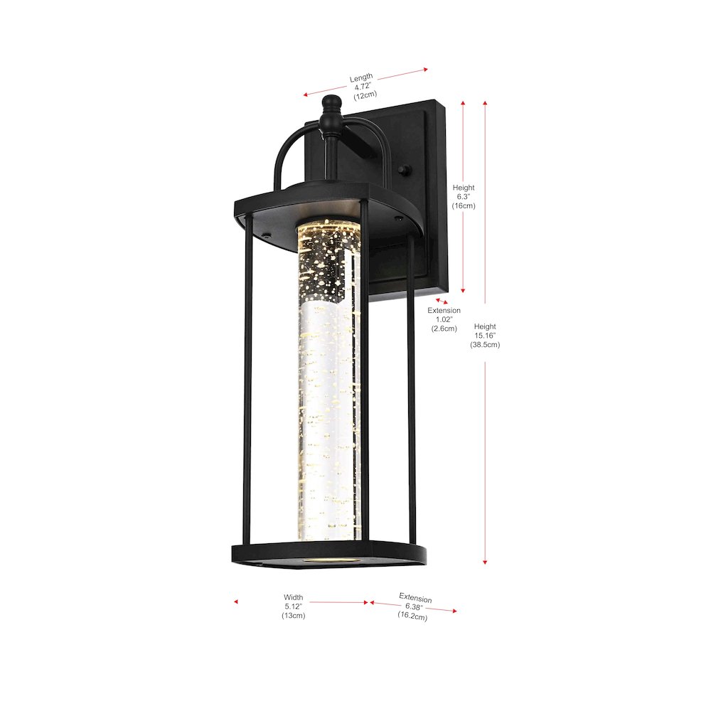 Zev 15 inch LED Outdoor Wall sconce in Black. Picture 8