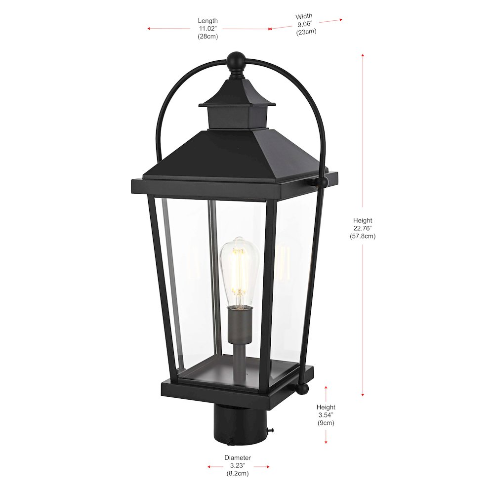 Luz 23 inch Outdoor Post light in Black. Picture 6