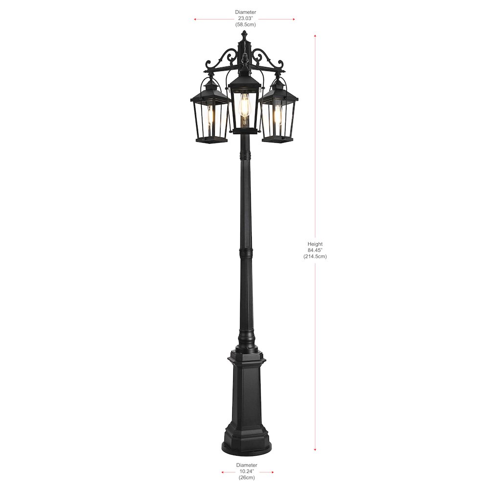 Luz 84 inch Outdoor Post light with pole in Black. Picture 7