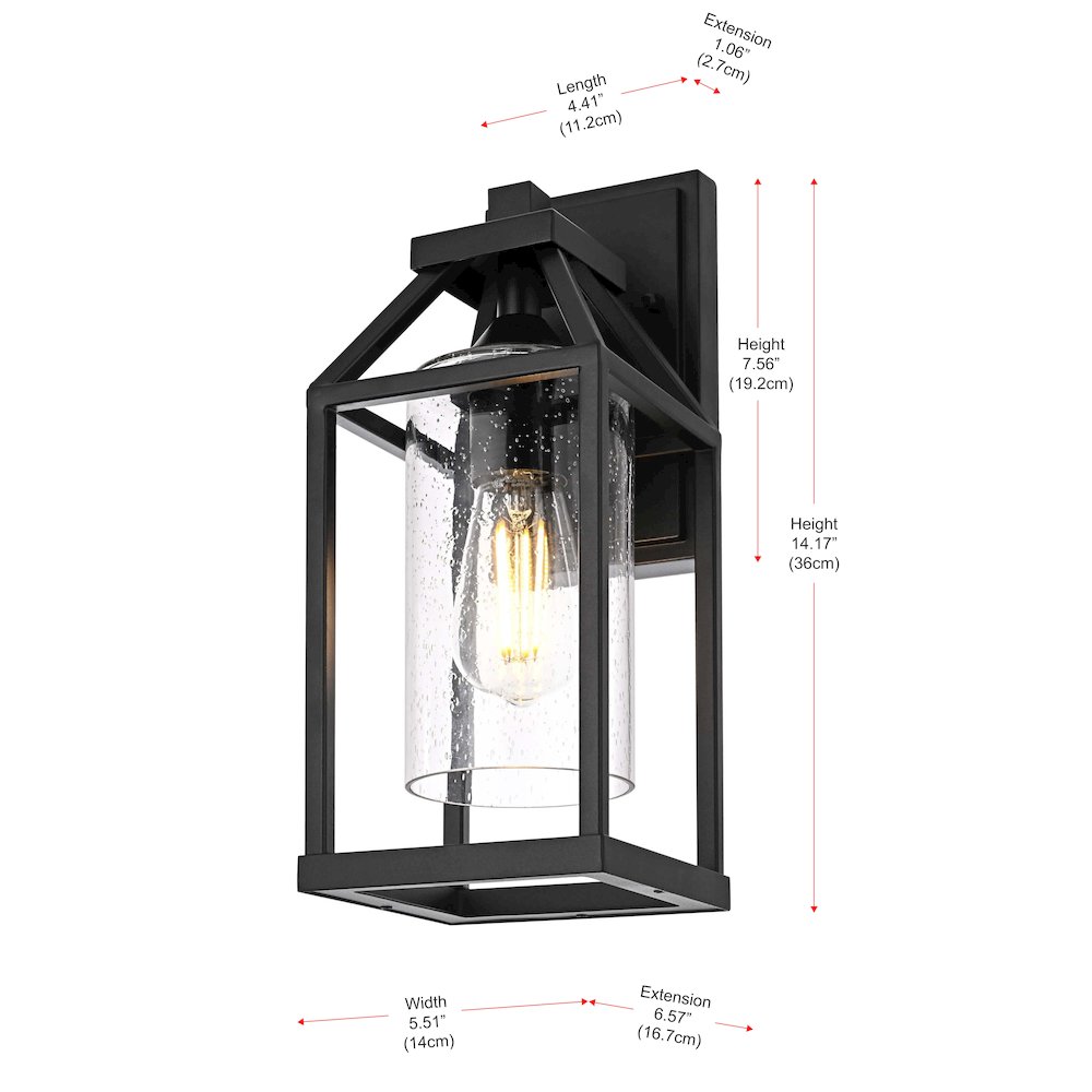 Zora 14 inch Outdoor Wall sconce in Black. Picture 8