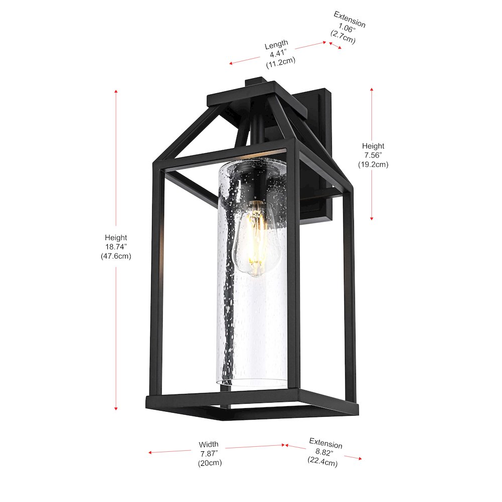 Zora 19 inch Outdoor Wall sconce in Black. Picture 8