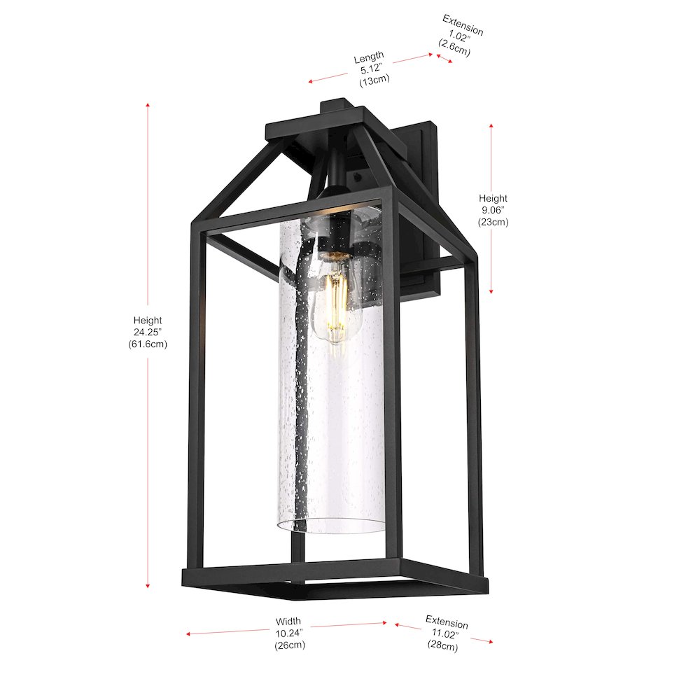 Zora 24 inch Outdoor Wall sconce in Black. Picture 8