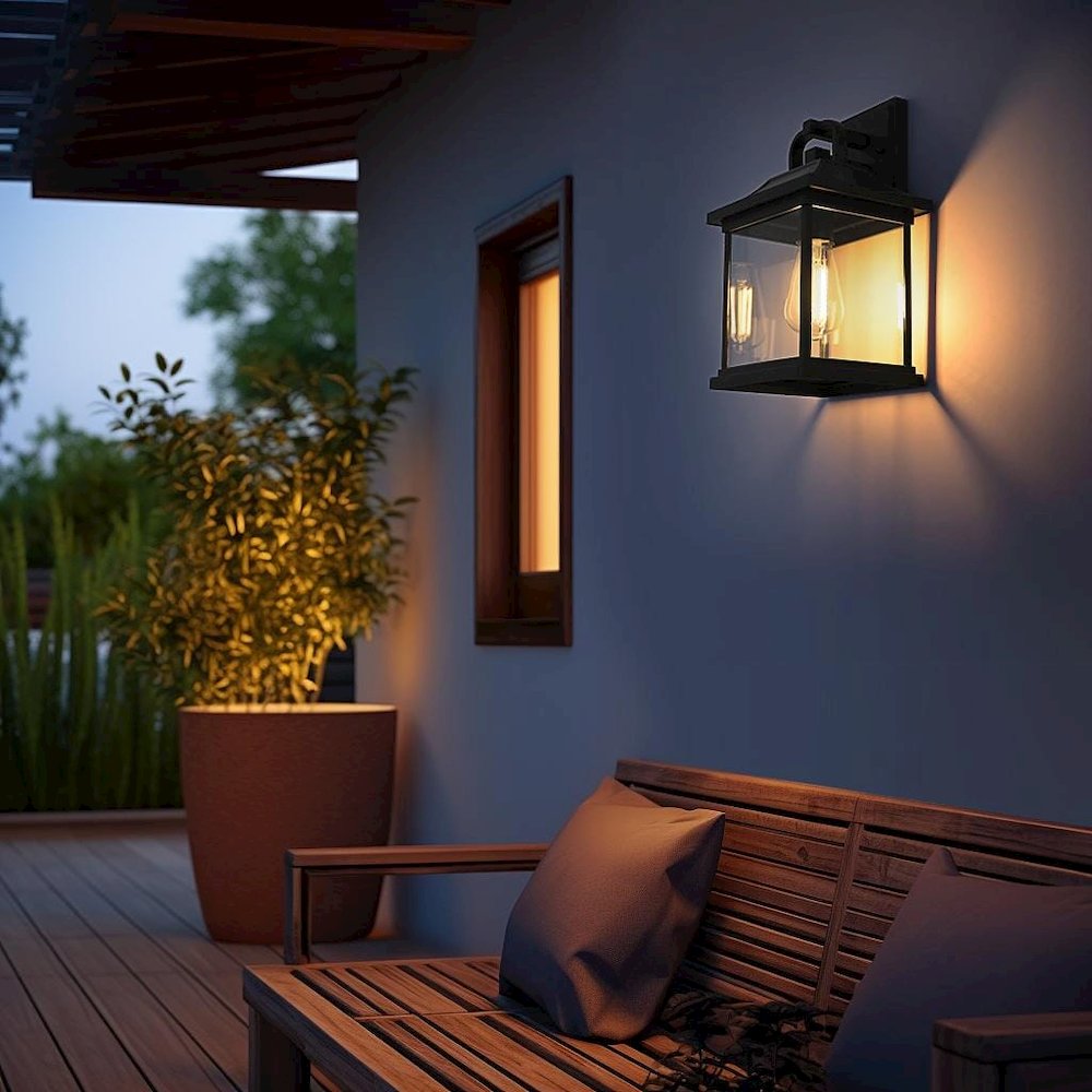 Saul 13 inch Outdoor Wall sconce in Black. Picture 2