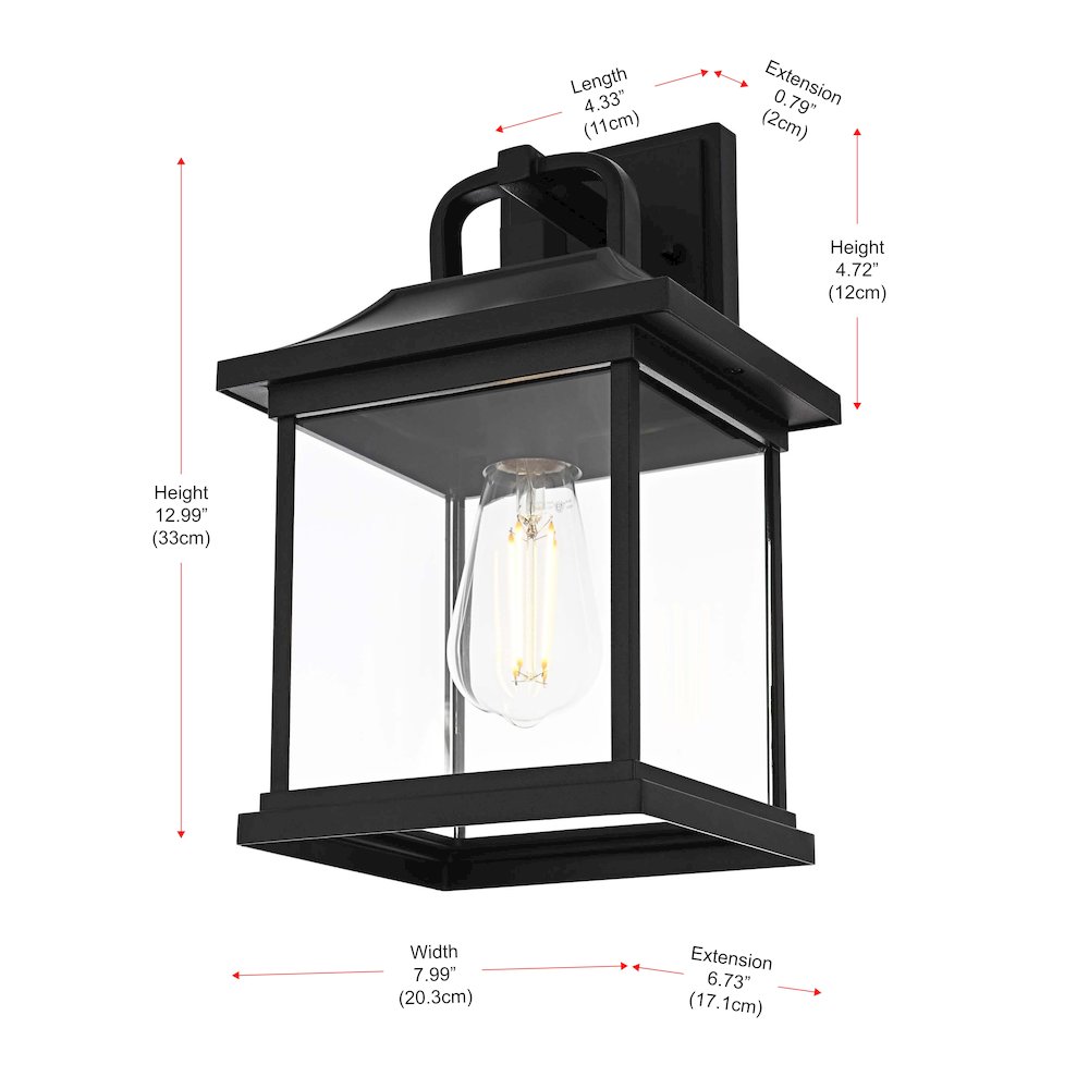 Saul 13 inch Outdoor Wall sconce in Black. Picture 8