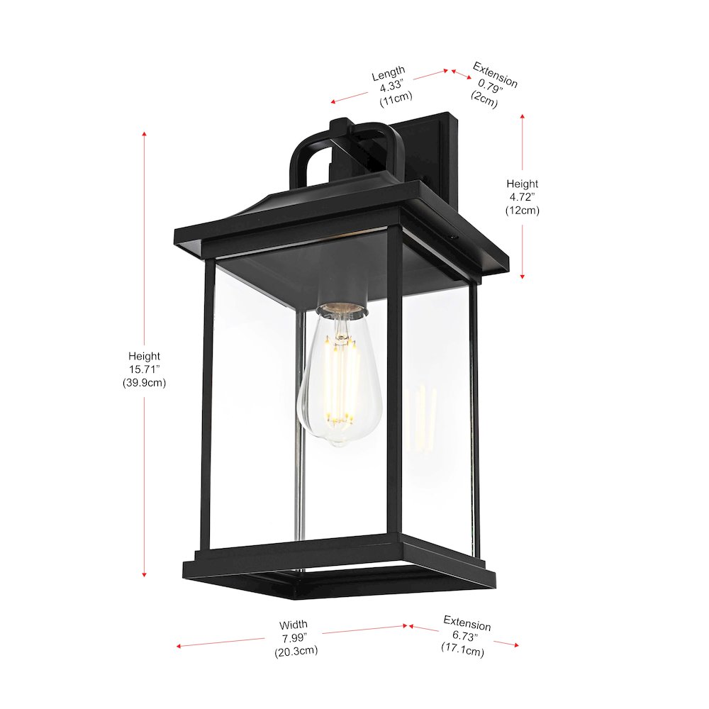 Saul 16 inch Outdoor Wall sconce in Black. Picture 8