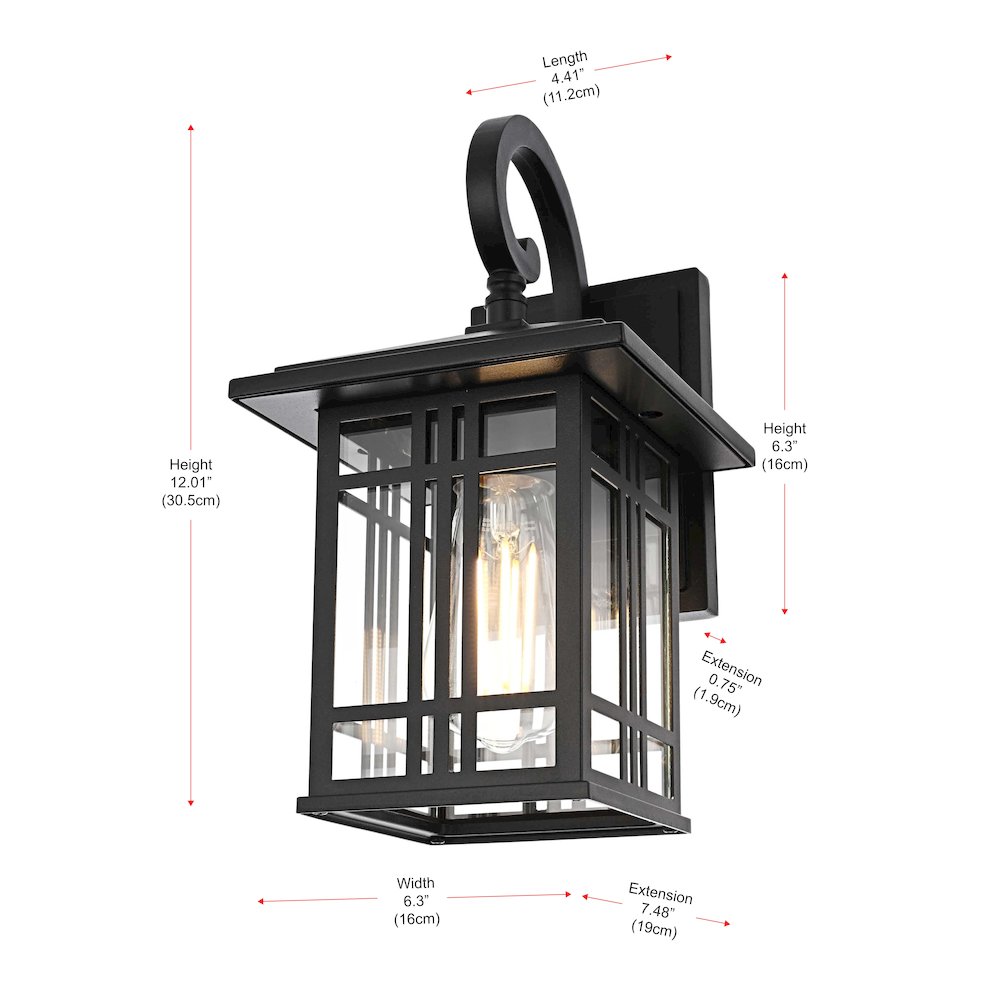 Harley 12 inch Outdoor Wall sconce in Black. Picture 8