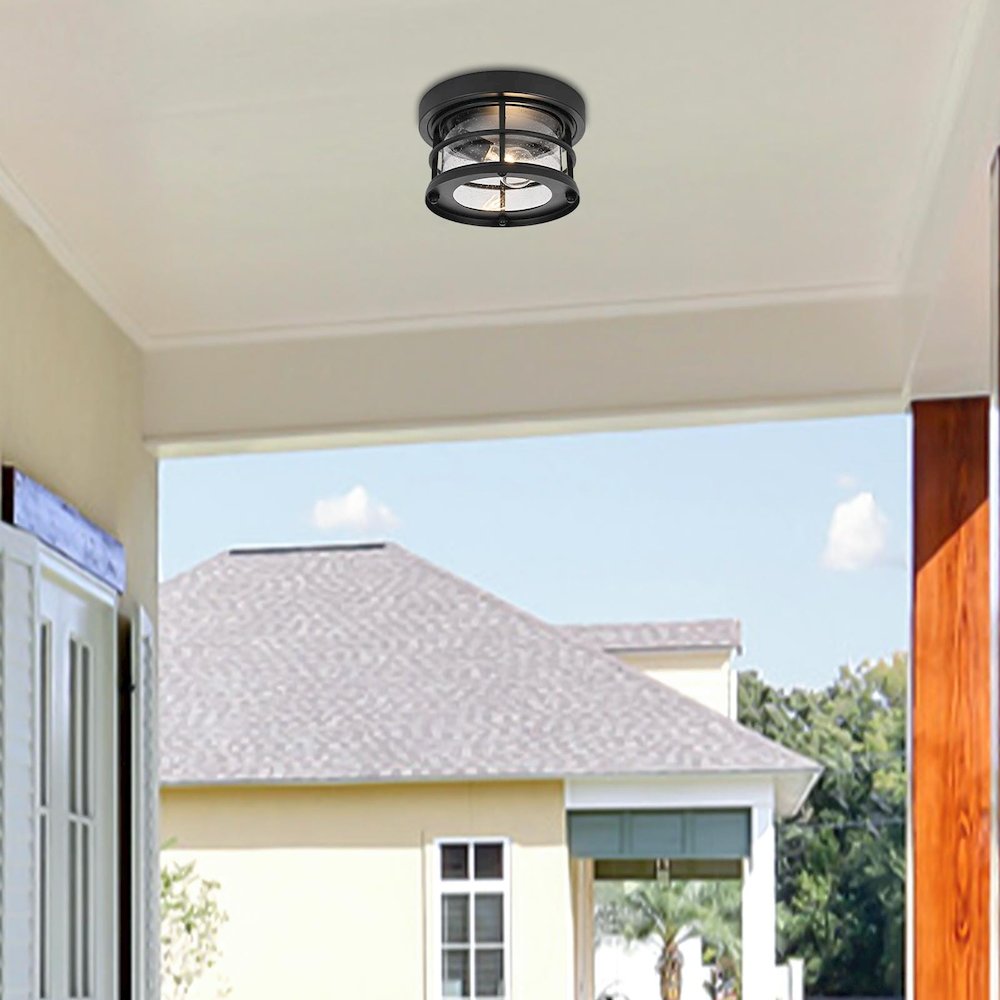 Carla 10 inch Outdoor Flush Mount in Black. Picture 2