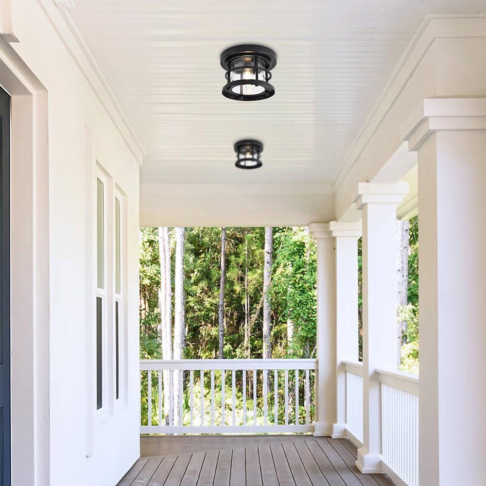 Carla 8 inch Outdoor Flush Mount in Black. Picture 2