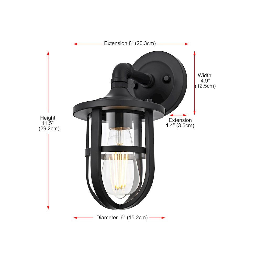 Hugo 6 Inch Outdoor Wall Sconce In Black. Picture 8