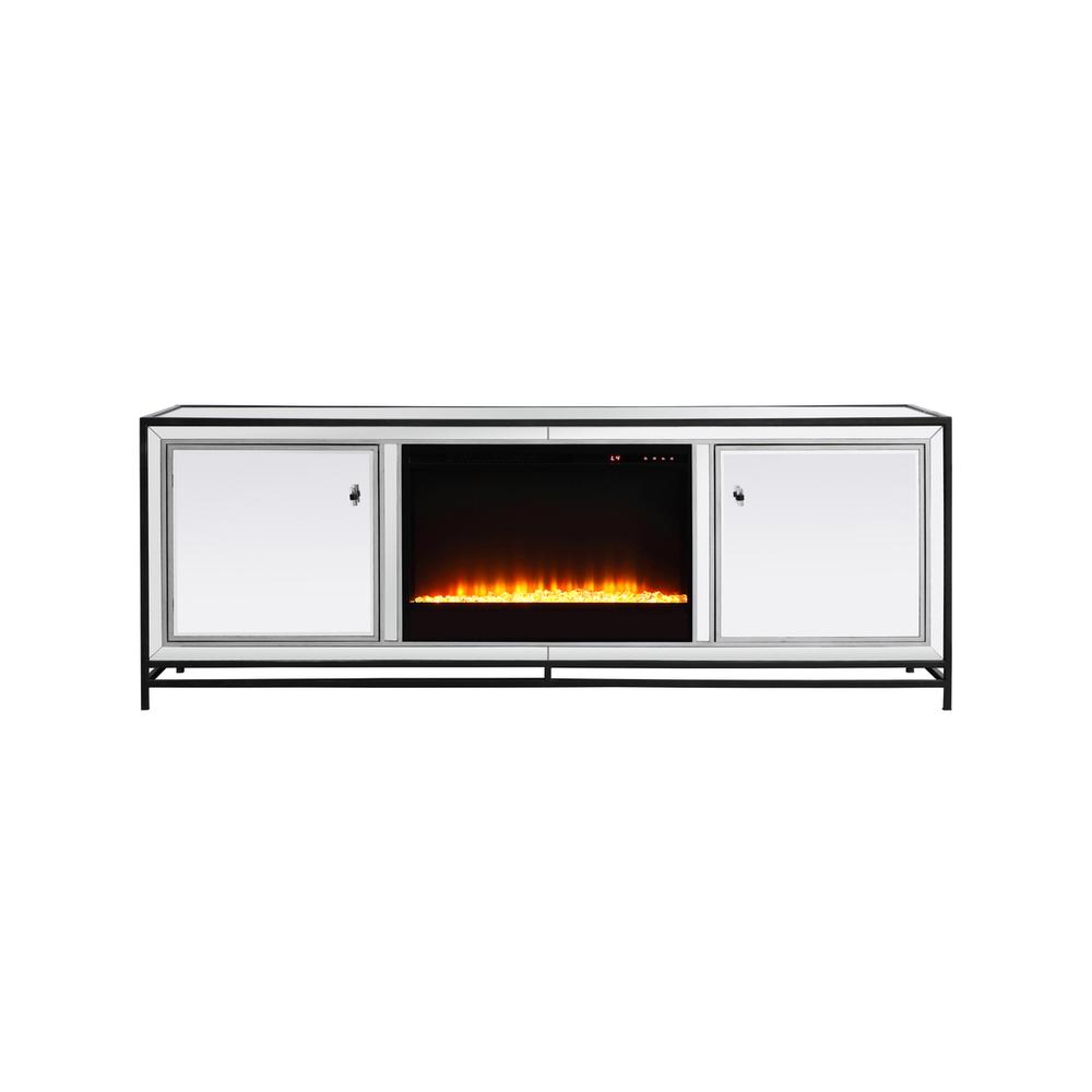 James 72 in. mirrored tv stand with crystal fireplace in black. Picture 1