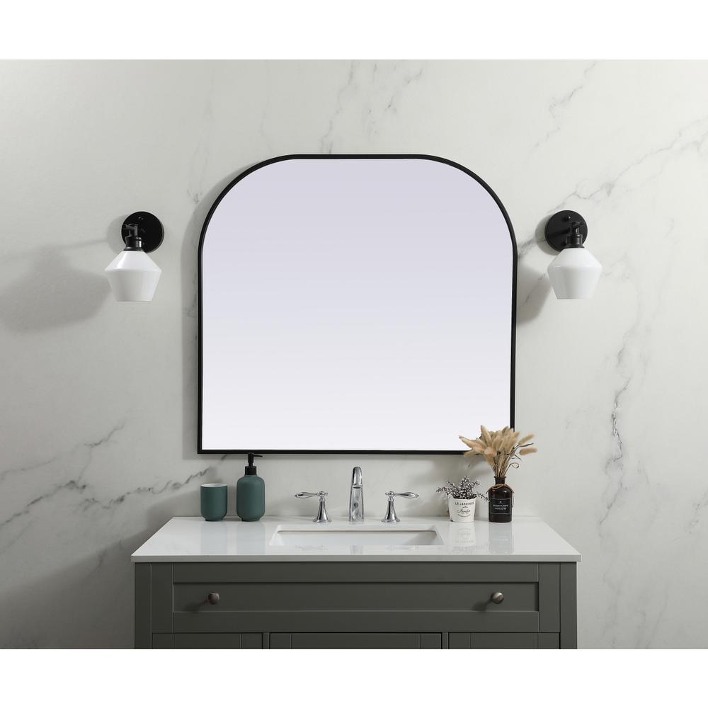 Metal Frame Arch Mirror 36x34 Inch in Black. Picture 9