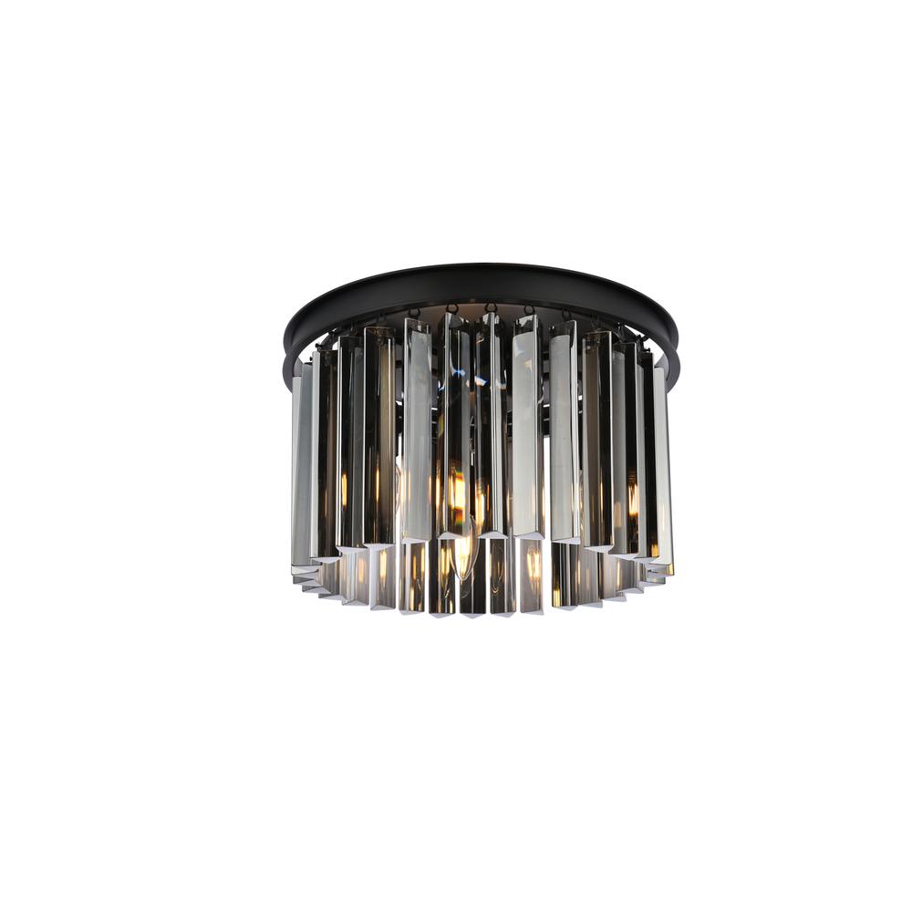 Sydney 3 light Matte Black Flush Mount Silver Shade (Grey) Royal Cut Crystal. Picture 2