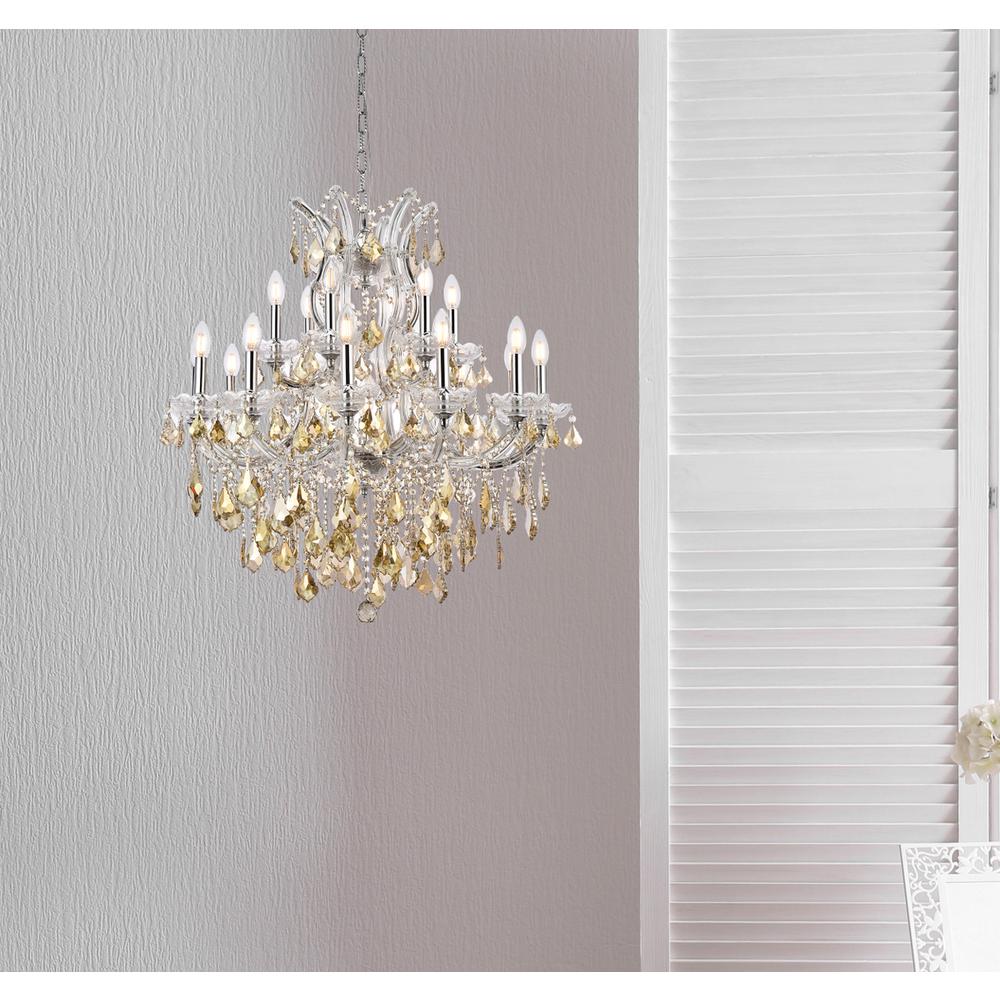 Maria Theresa 19 light Chrome Chandelier Golden Teak (Smoky) Royal Cut Crystal. Picture 7