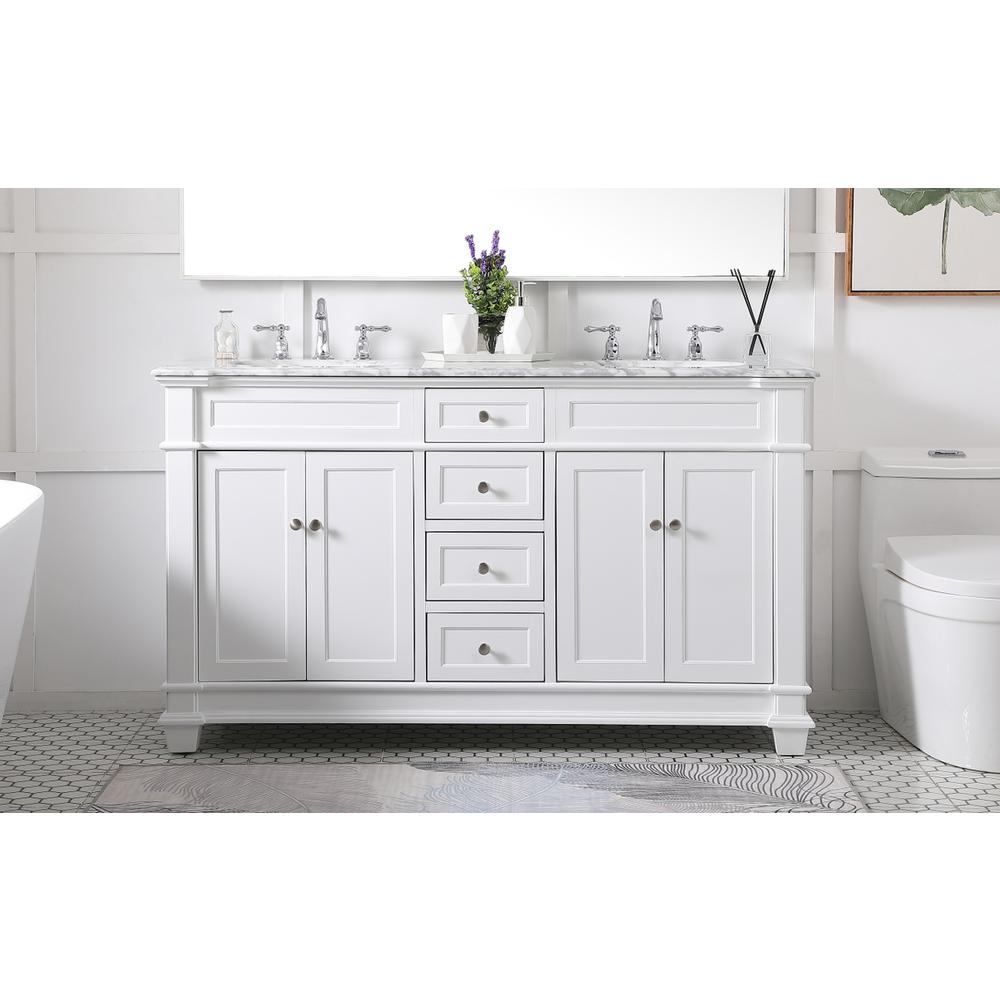60 inch Double Bathroom Vanity set in White. Picture 14