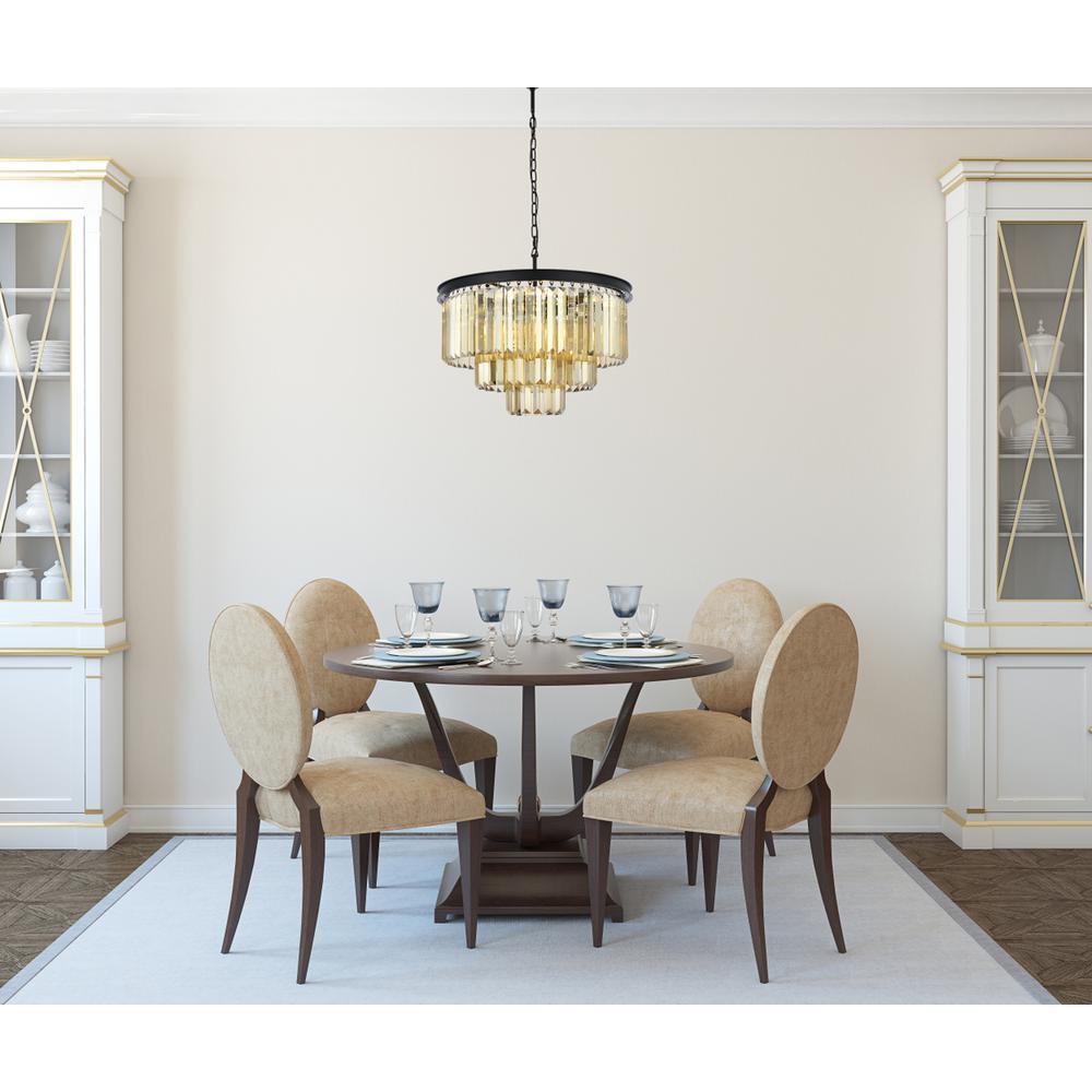 Sydney 9 light Matte Black Chandelier Golden Teak (Smoky) Royal Cut Crystal. Picture 7
