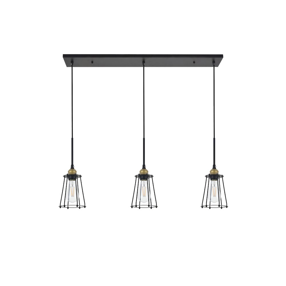 Auspice 3 Light Brass And Black Pendant. Picture 3