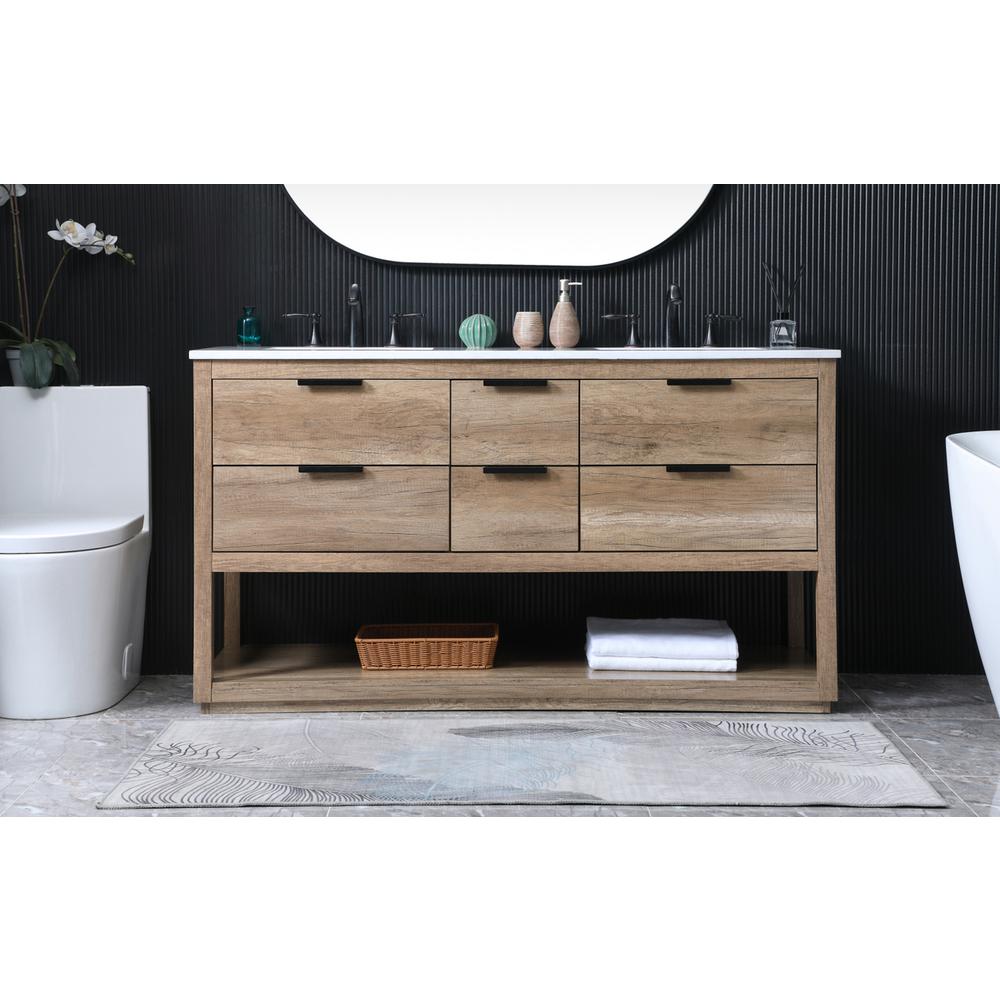 60 Inch Double Bathroom Vanity In Natural Oak. Picture 14