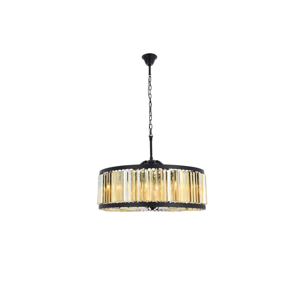 Chelsea 10 light Matte Black Chandelier Golden Teak (Smoky) Royal Cut Crystal. Picture 1