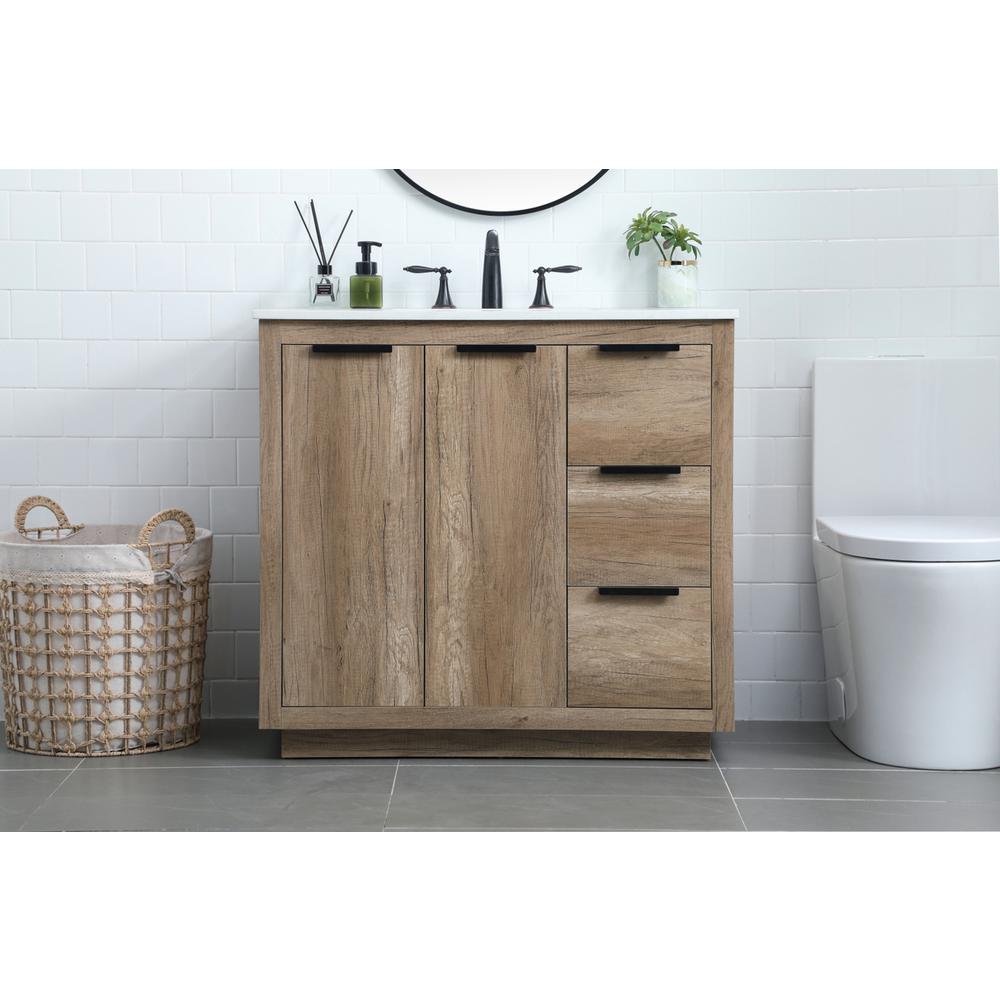 36 Inch SIngle Bathroom Vanity In Natural Oak. Picture 14