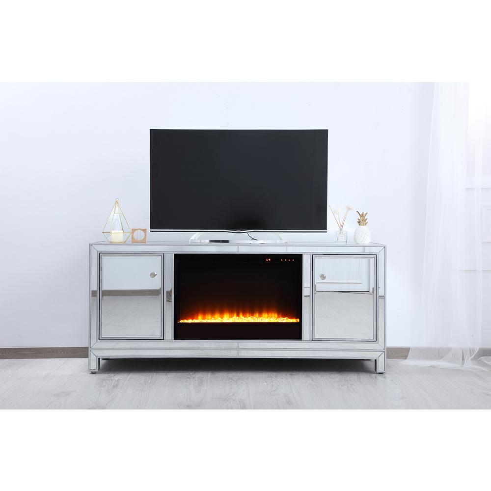 60 in. mirrored TV stand with crystal fireplace insert in antique silver. Picture 10