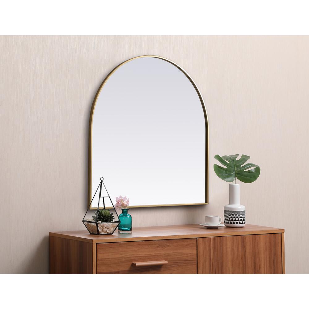 Metal Frame Arch Mirror 36x36 Inch in Brass. Picture 4