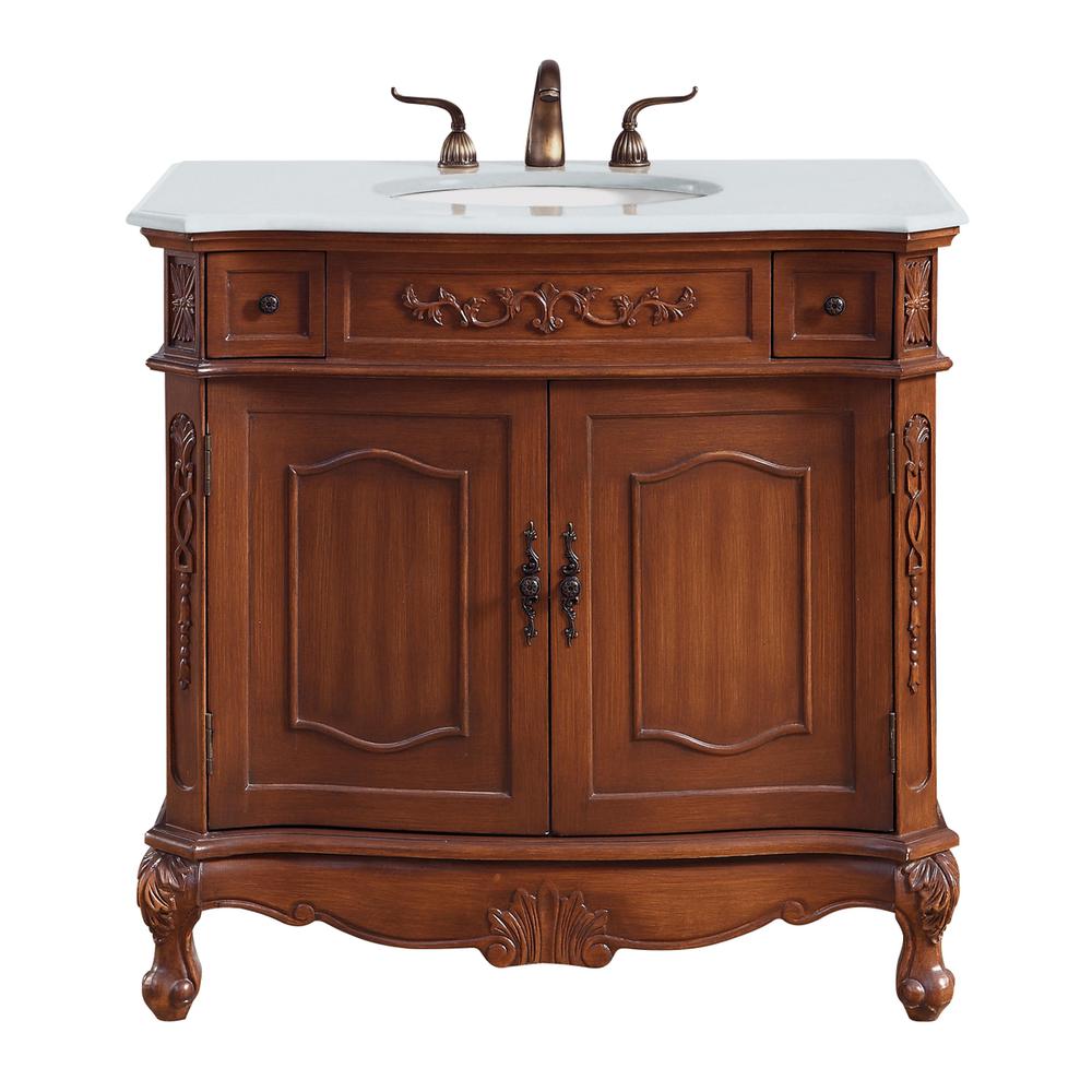 36 inch Single Bathroom vanity in Brown with ivory white engineered marble. Picture 1