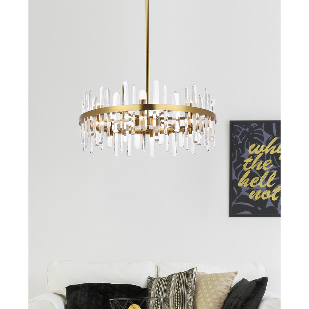Serena 32 inch crystal round chandelier in satin gold. Picture 8