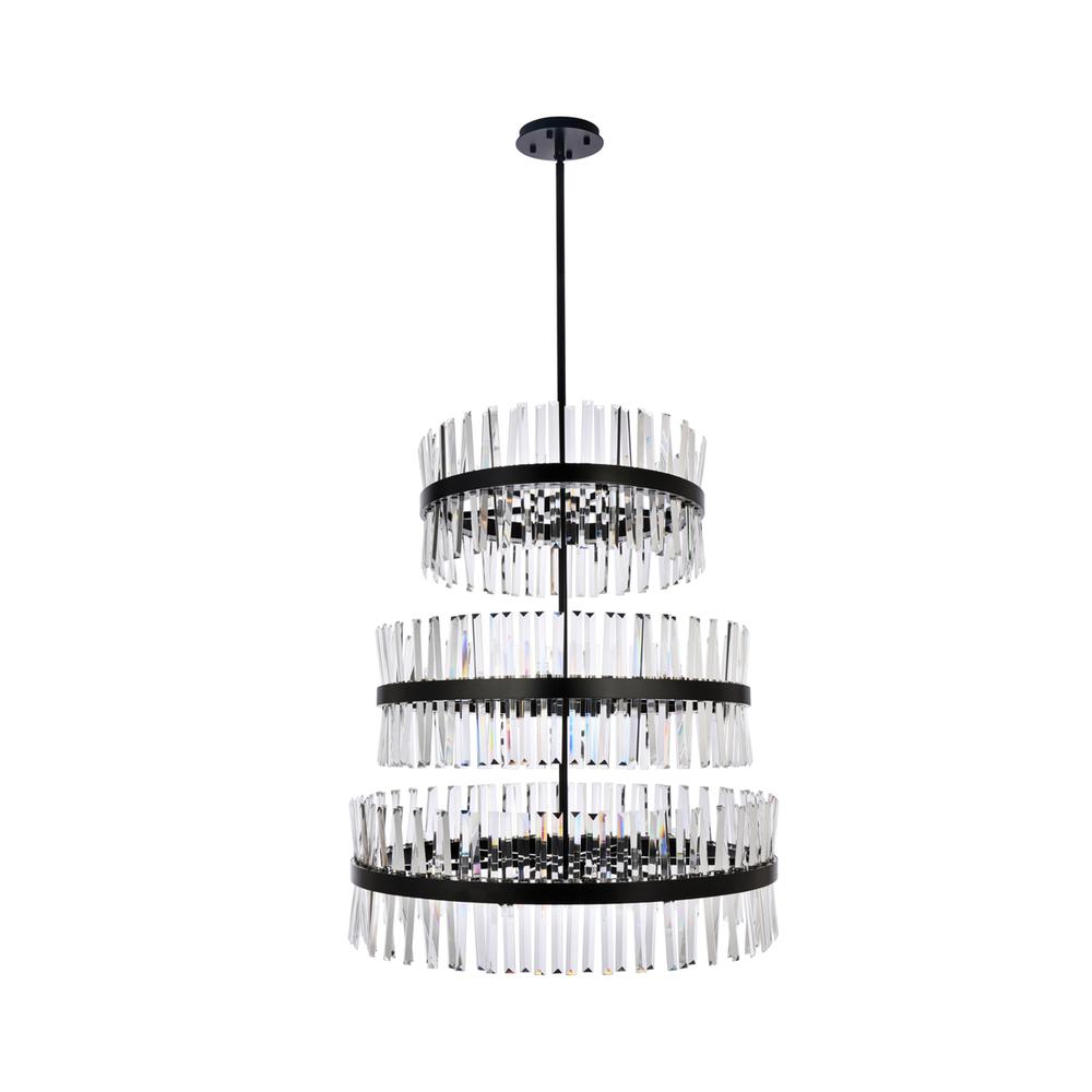 Serephina 36 inch 3 tiers crystal round chandelier light in black. Picture 1