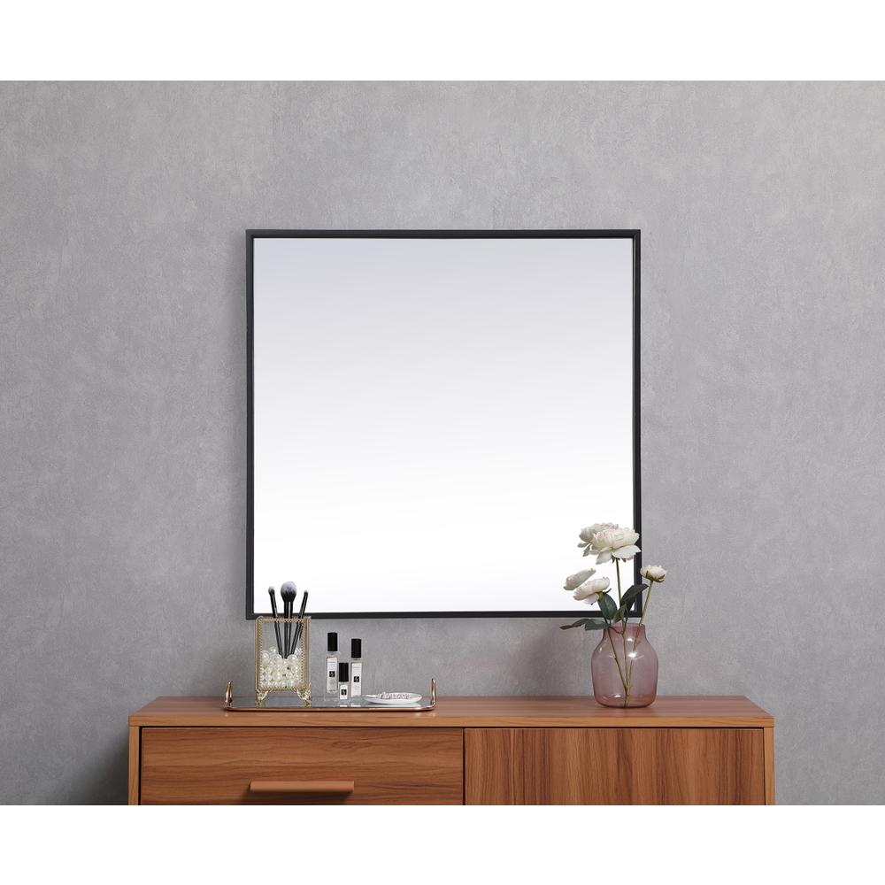 Metal Frame Square Mirror 24 inch in Black. Picture 3