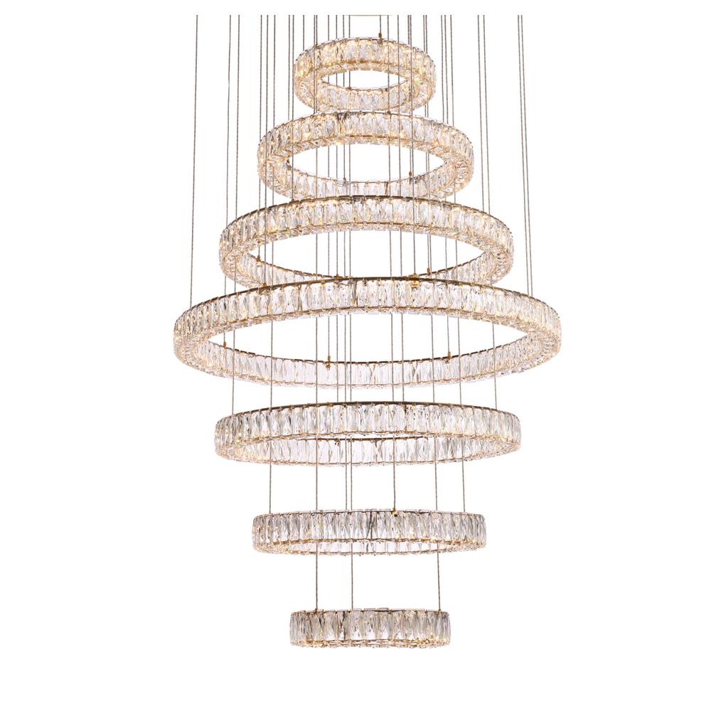 Monroe 40 inch LED seven ring chandelier in gold. Picture 2