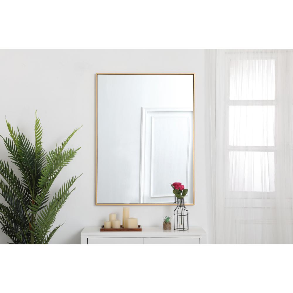 Metal frame rectangle mirror 30 inch in Brass. Picture 12