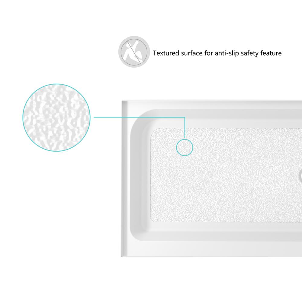 60x36 inch Single threshold shower tray right drain in glossy white. Picture 5