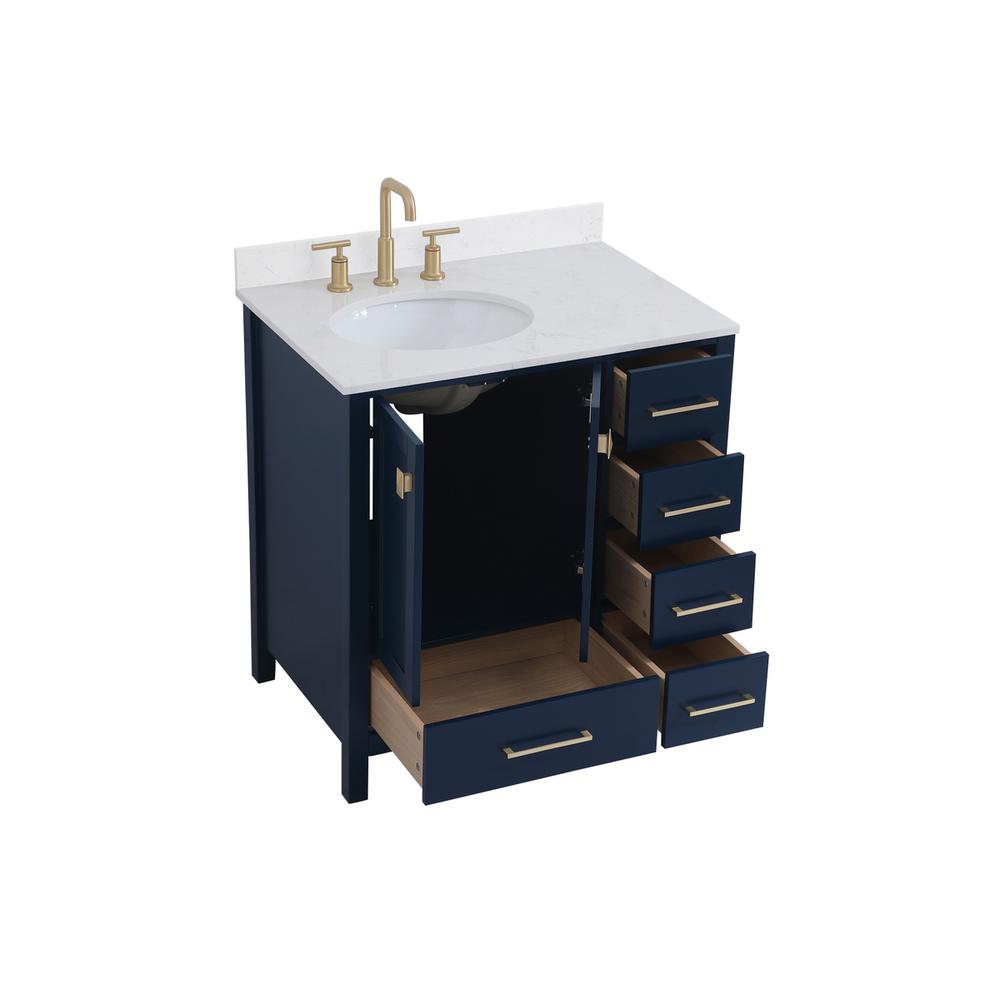 32 inch Single Bathroom Vanity in Blue with Backsplash. Picture 9