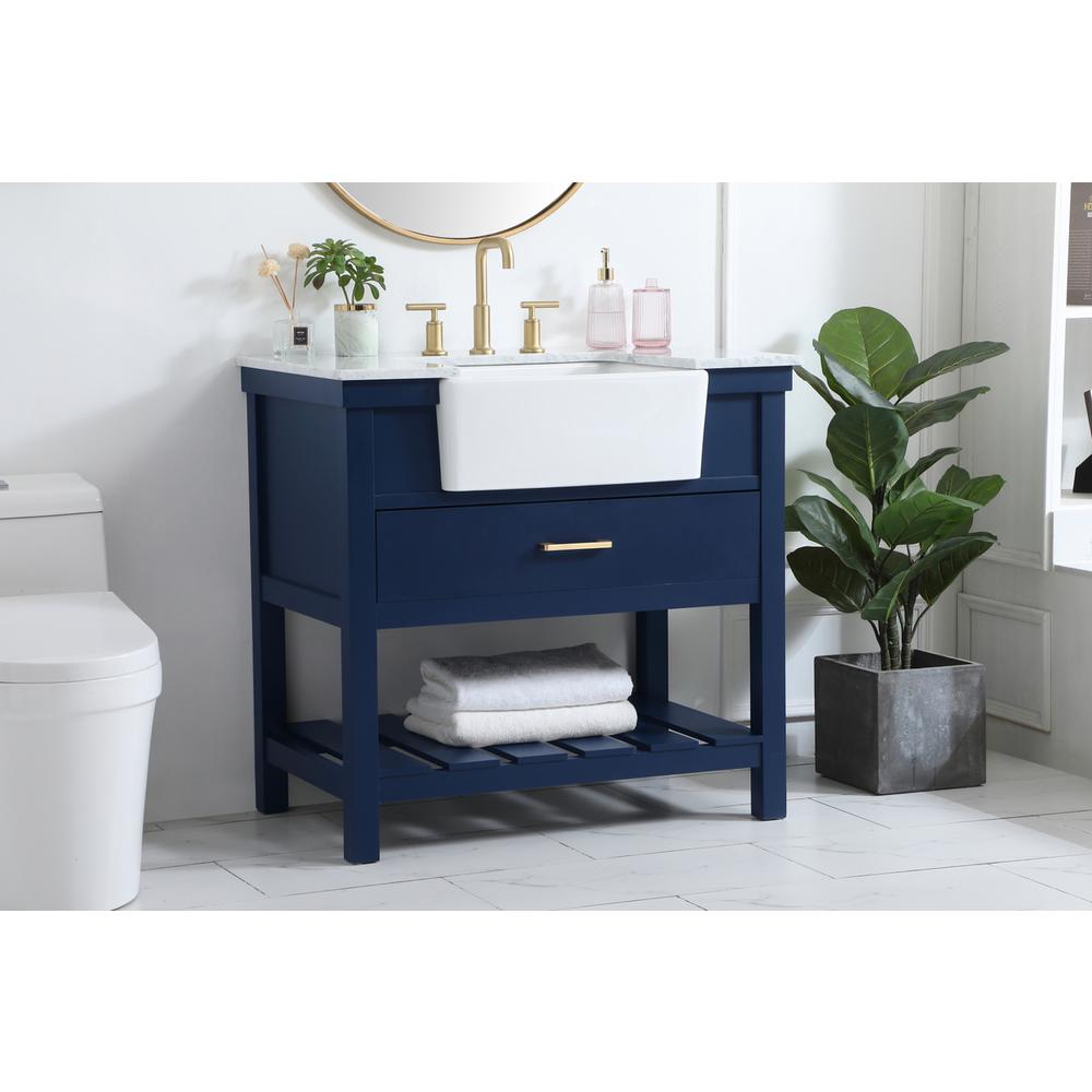 36 inch Single bathroom vanity in blue. Picture 2