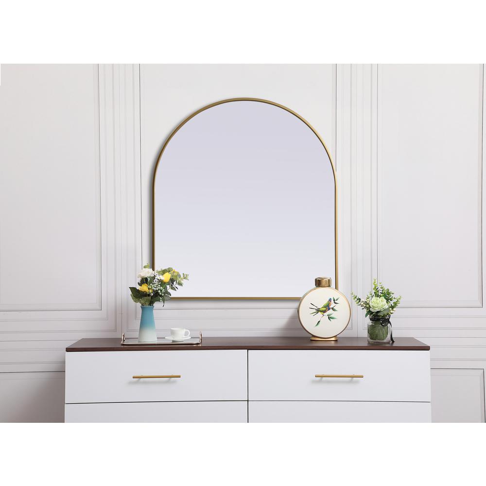 Metal Frame Arch Mirror 33x36 Inch in Brass. Picture 3
