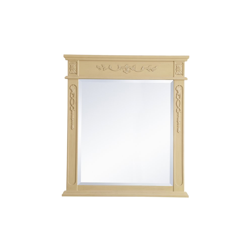 Wood Frame Mirror 32 Inch X 36 Inch In Light Antique Beige. Picture 1