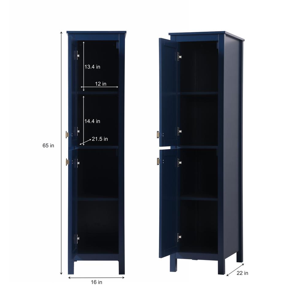16 Inch Wide Bathroom Linen Storage Freestanding Cabinet In Blue. Picture 8