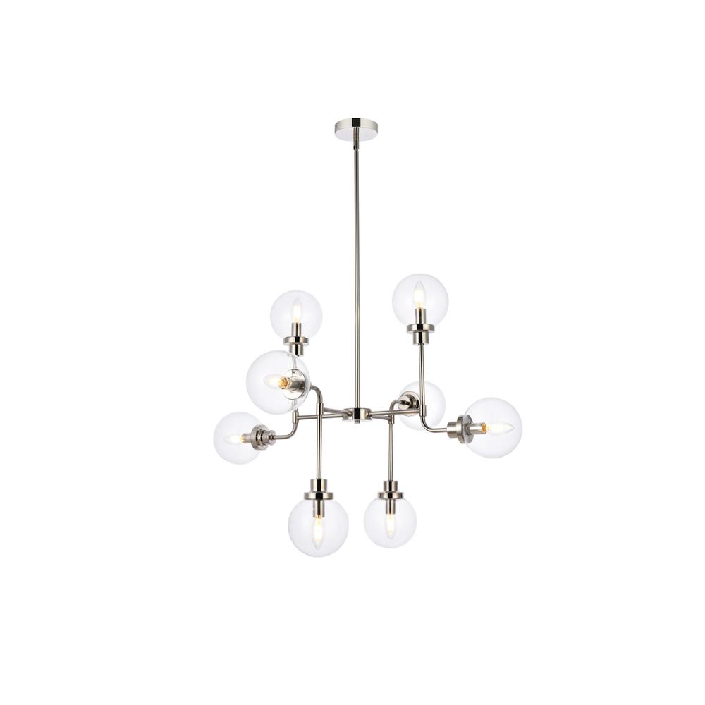 Hanson 8 lights pendant in polished nickel with clear shade. Picture 1