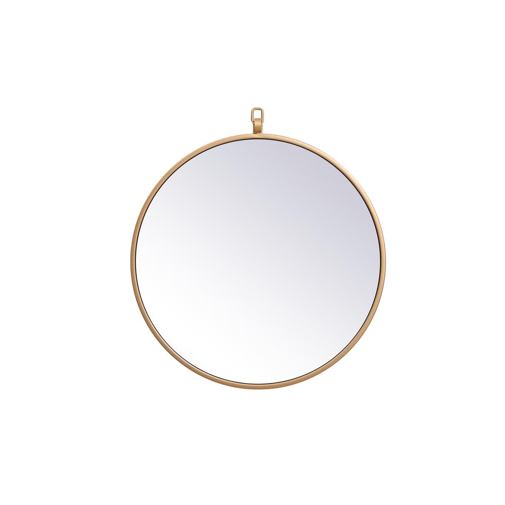 Metal frame round mirror with decorative hook 18 inch in Brass. Picture 1