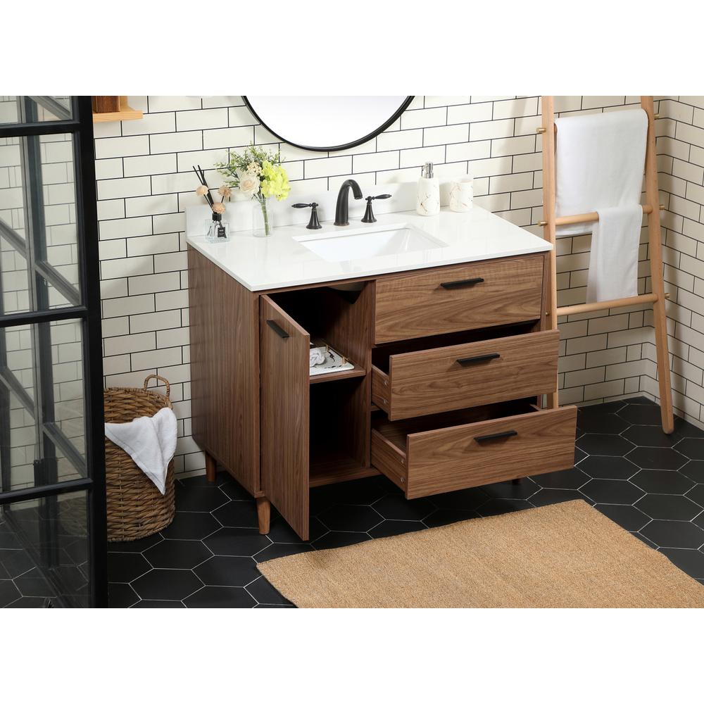 42 inch Single bathroom vanity in walnut brown with backsplash. Picture 3