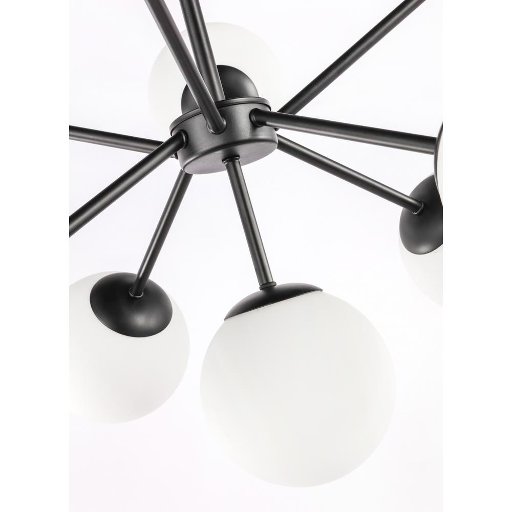 Jupiter 9 light Black and Frosted White glass pendant. Picture 10