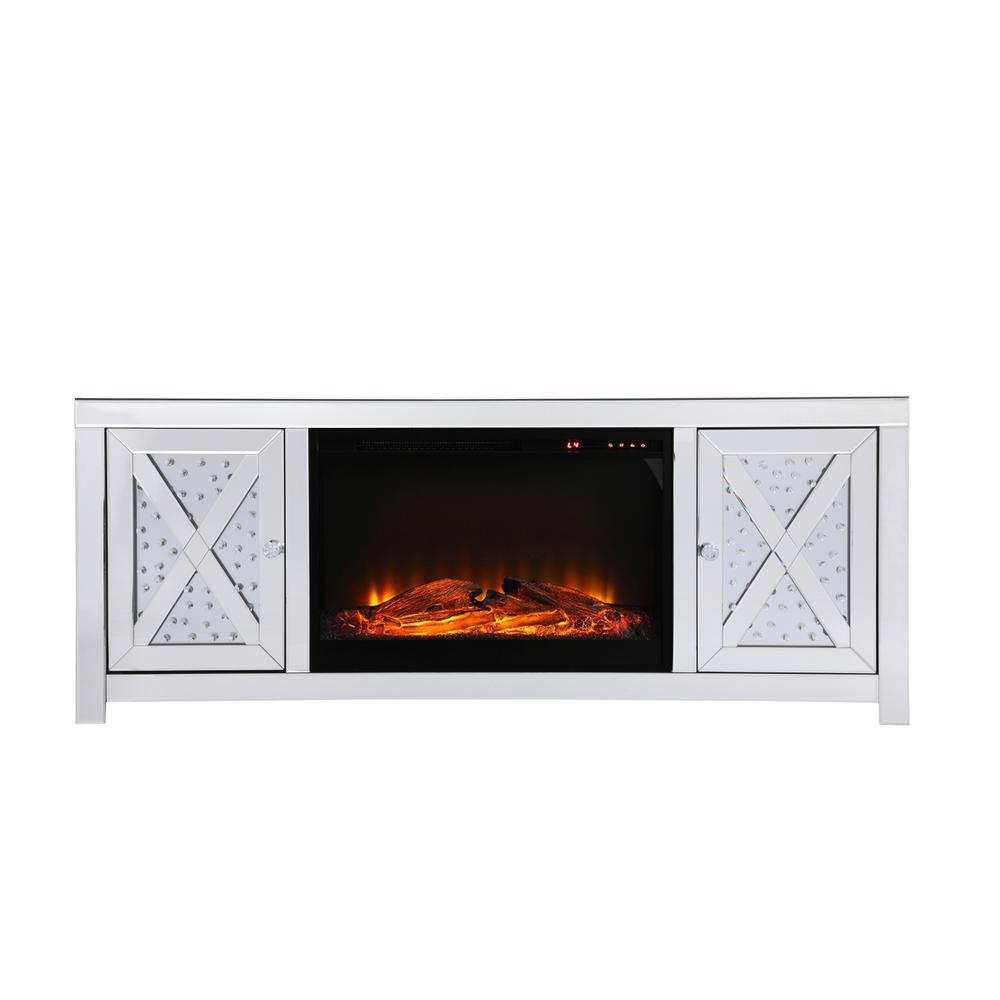 59 in. crystal mirrored TV stand with wood log insert fireplace. Picture 1